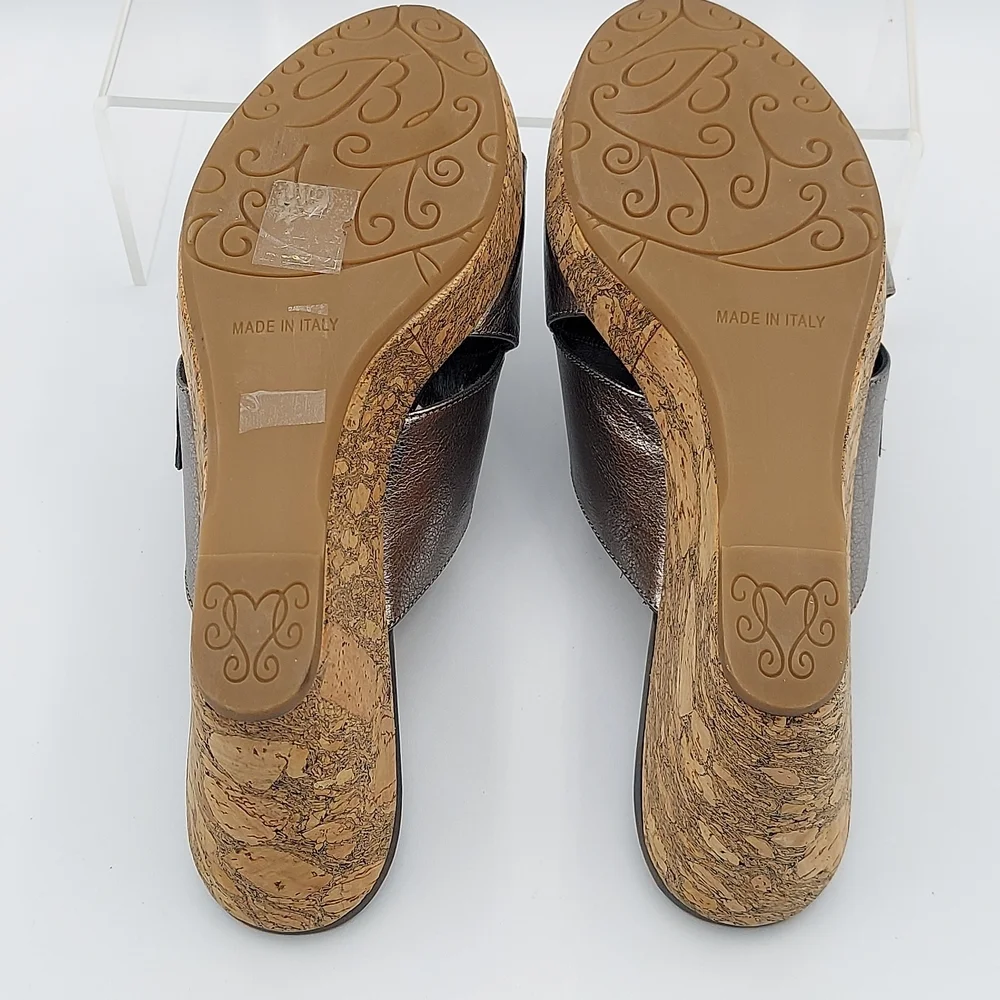 Brighton Summer Made In Italy Platfrom Cork Wedge Heel Sandals Pewter Women's 7